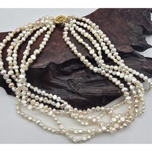 Freshwater soft pink and beige Pearl Genuine 5 Strand Necklace